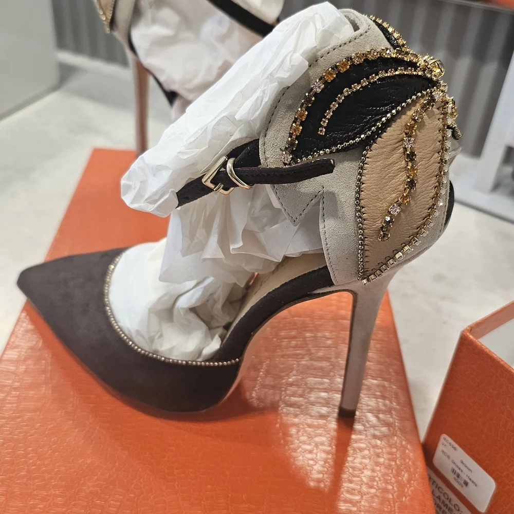 Roberto Cavalli Women’s Brown and Cream Embellished Suede Heels - Picture 5 of 16
